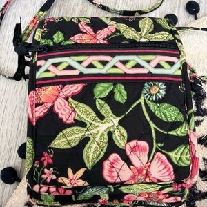 Vera Bradley Black Crossbody Bag with Pink & Green Floral Print
